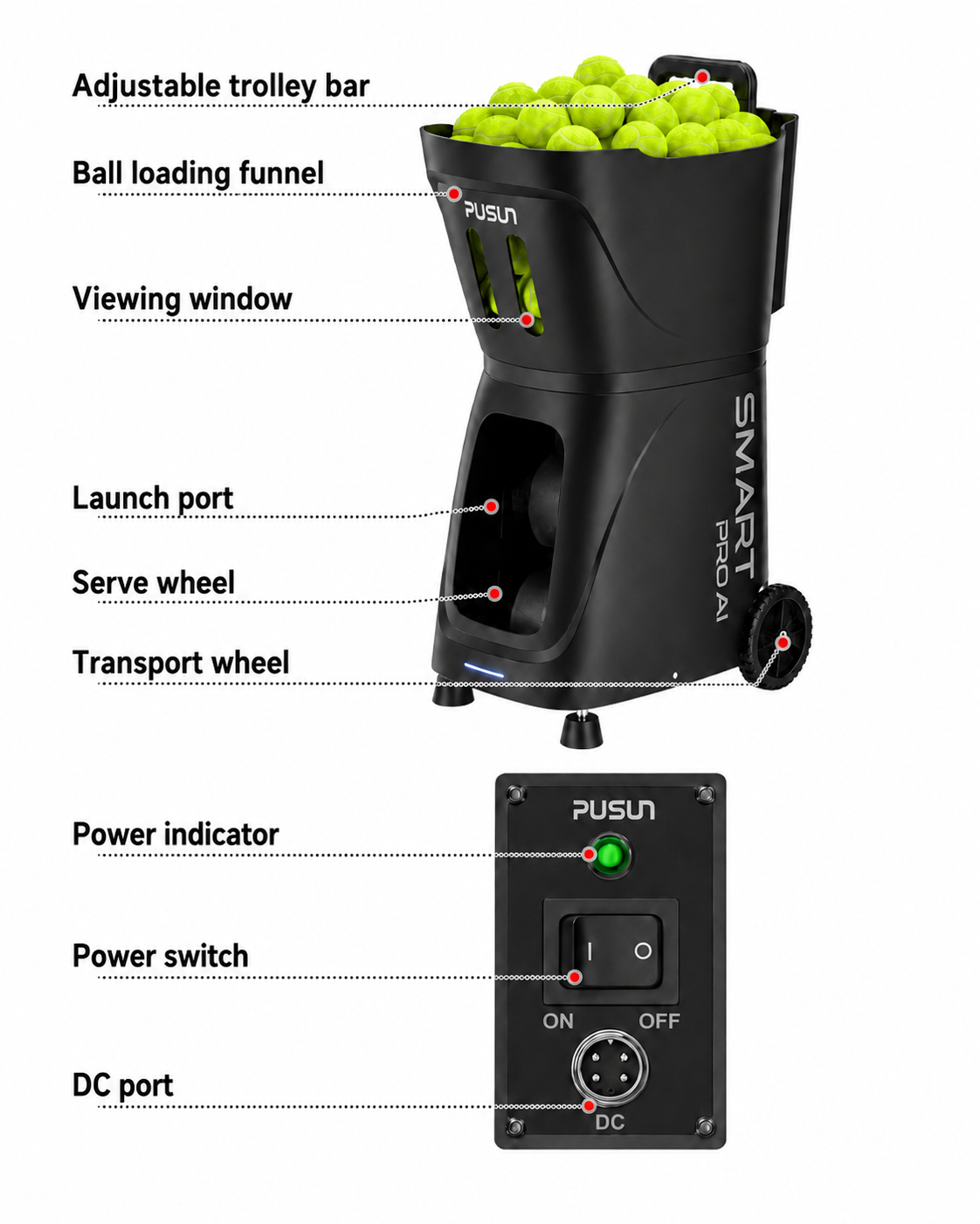 PUSUN Smart Pro AI Padel & Tennis Ball Machine - Image 4