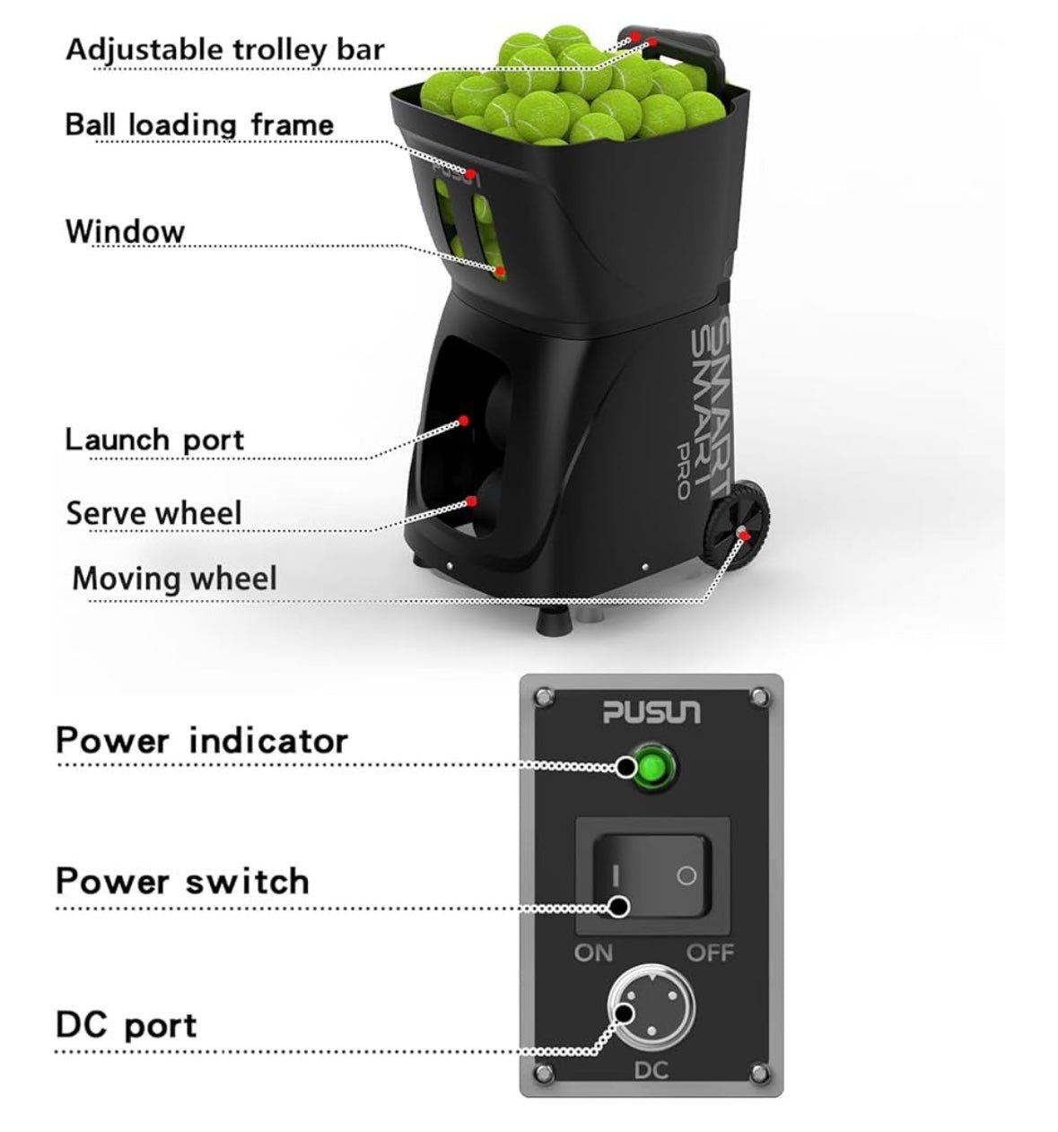 PUSUN Smart Pro Padel & Tennis Ball Machine - Image 4